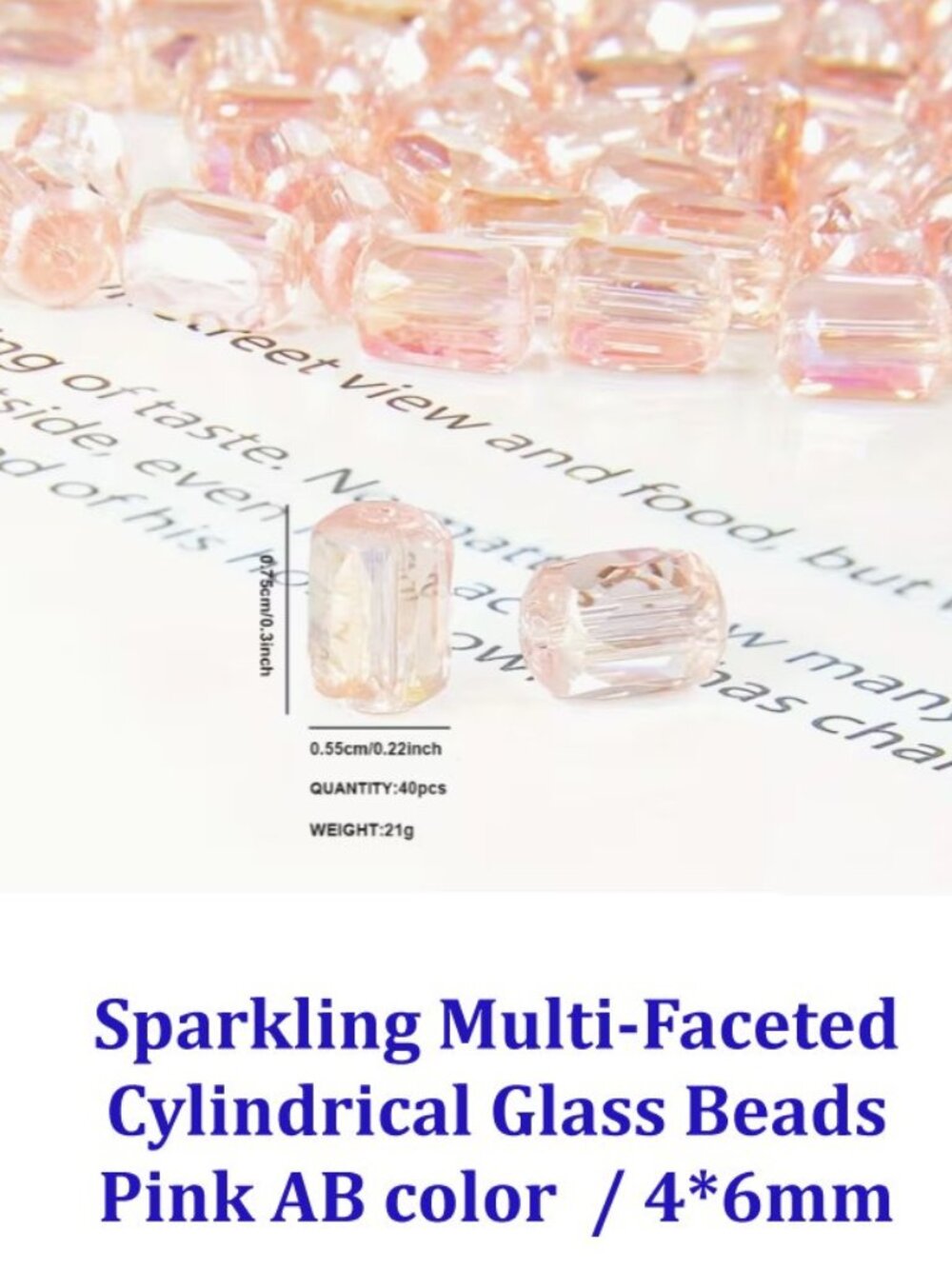 Sparkling Multi-Faceted  Cylindrical Glass Beads Pink AB / 4*6mm 40 Beads